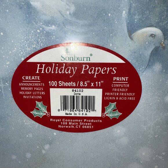Sonburn Holiday Papers Christmas Theme Dove Snow 100 Sheets New & Sealed - Picture 3 of 6